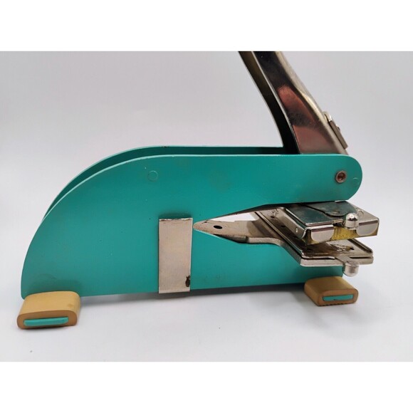 Vtg.  Pirouette Desk Stationary EMBOSSER Stamper Midcentury Mod Aqua Reef Blue - Picture 10 of 13